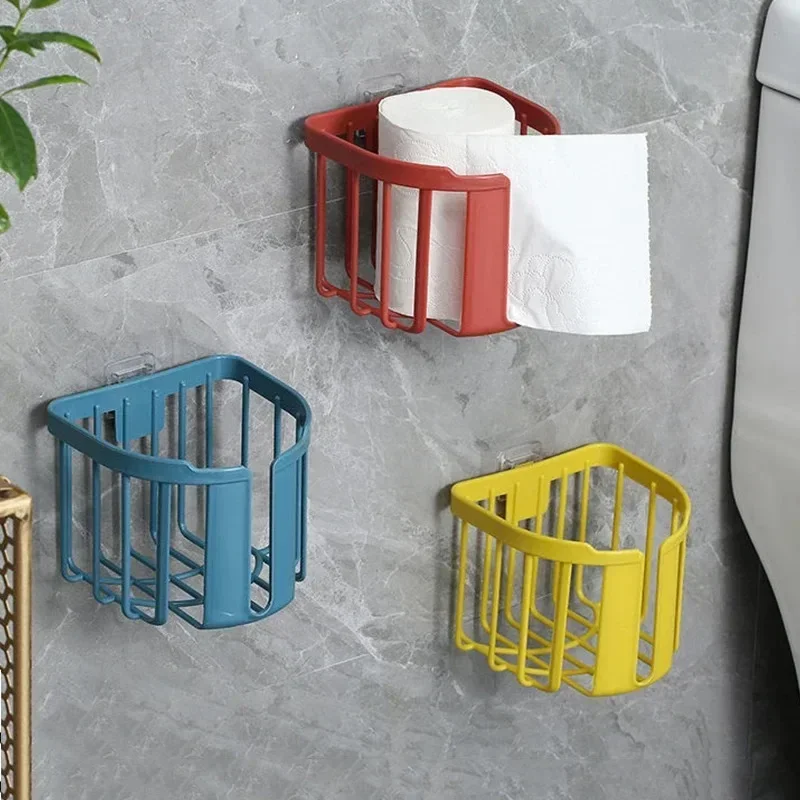 Punch-Free Toilet Paper Shelf Wall-Mounted Sticky Paper Storage Box Bathroom Kitchen Tissue Box Roll Paper Holder Toilet Storage