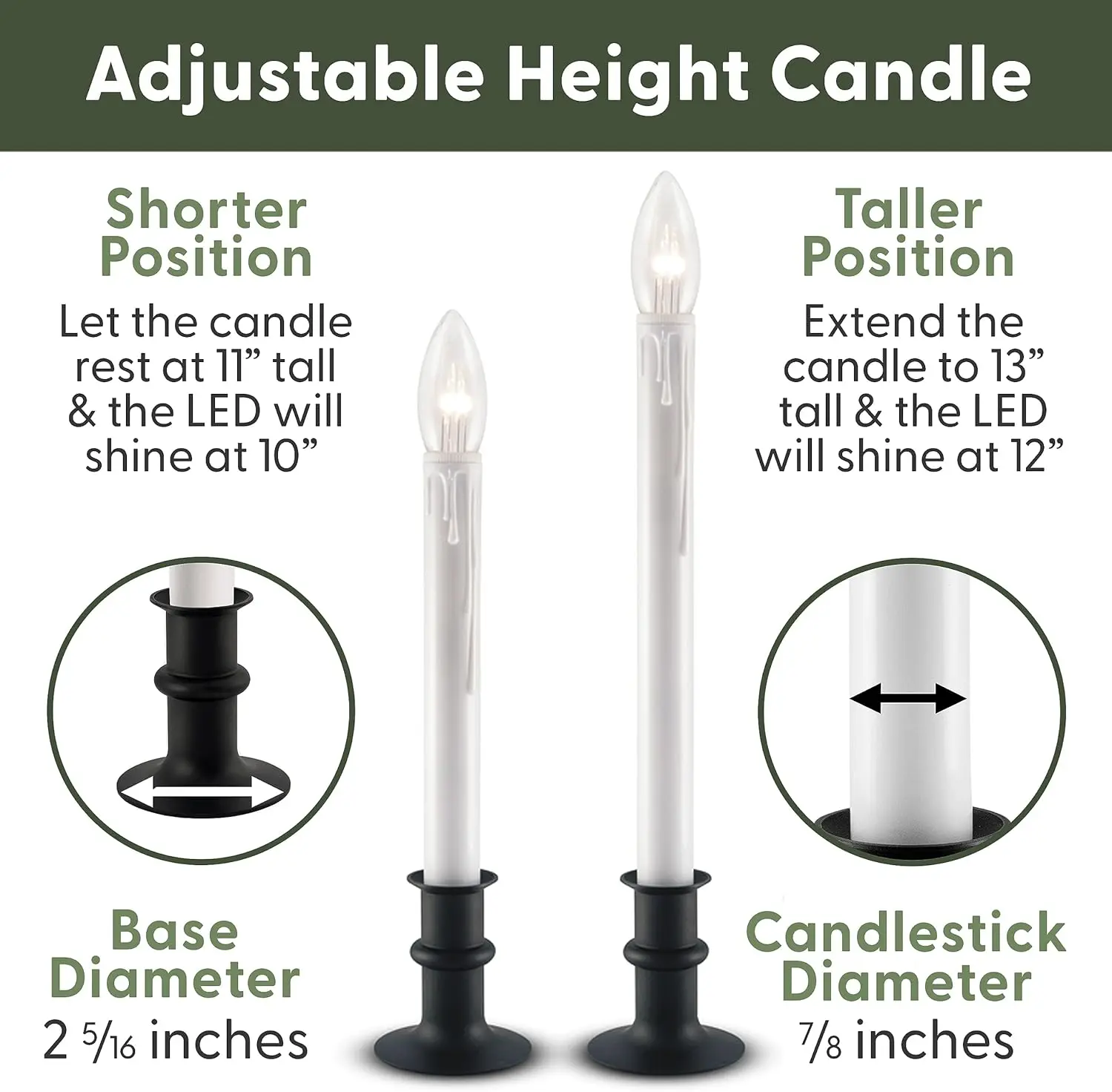 Ultra-Bright LED Window Candles with Timer, Battery Operated, Adjustable Height, Pack of 4
