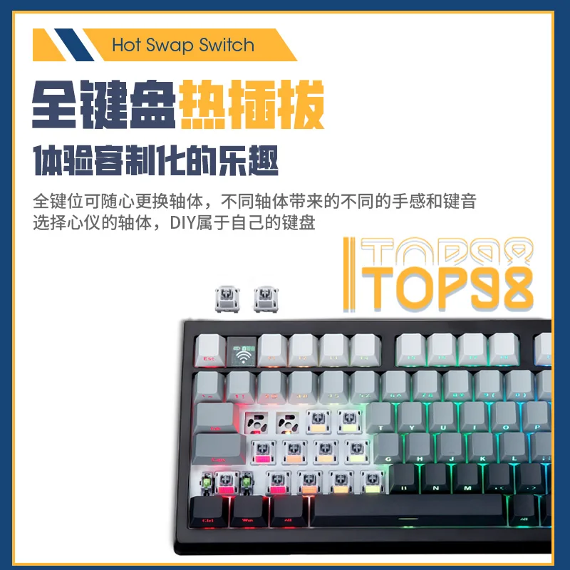 

Darmoshark TOP98 Wireless Mechanical Keyboard 98-key Layout Tri-Mode RGB DIY Switchs Customized Hot Swappable Ergonomic Keyboard