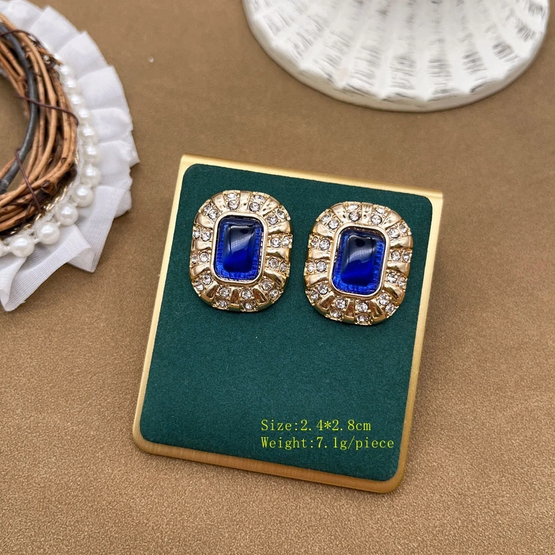 Blue Jewelry Fashion Earrings Rectangle Geometric Resin Alloy Pendientes French Accessories
