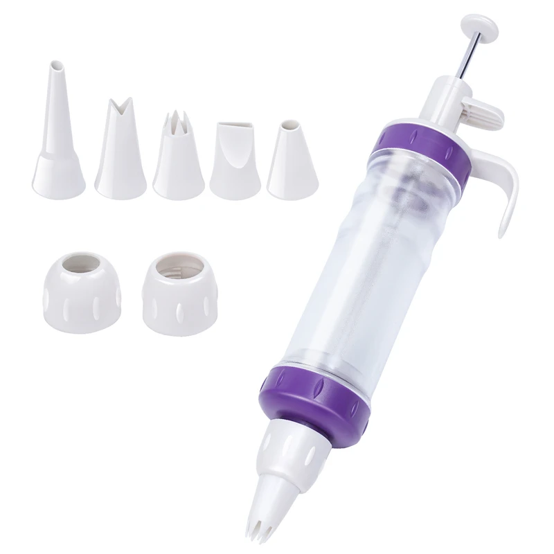 8pcs Plastic Cookie Press Kit Cake Cream Decorating Gun Pastry Piping Nozzles Extruder DIY Manual Dessert Syringe Baking Tools