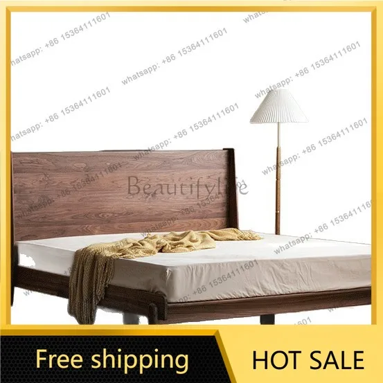 Factory Direct Sales Nordic Black Walnut Suspension Bed Small Unit Ash Wood Master Bedroom 1.8 Meters Wedding Bed