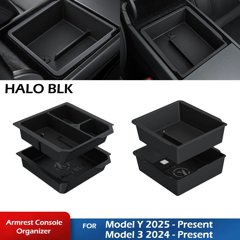 

HALOBLK Center Console Organizer Box Armrest Console Tray Drink Holder For Tesla Model Y Juniper 2025 & Model 3 Highland 24 - 25