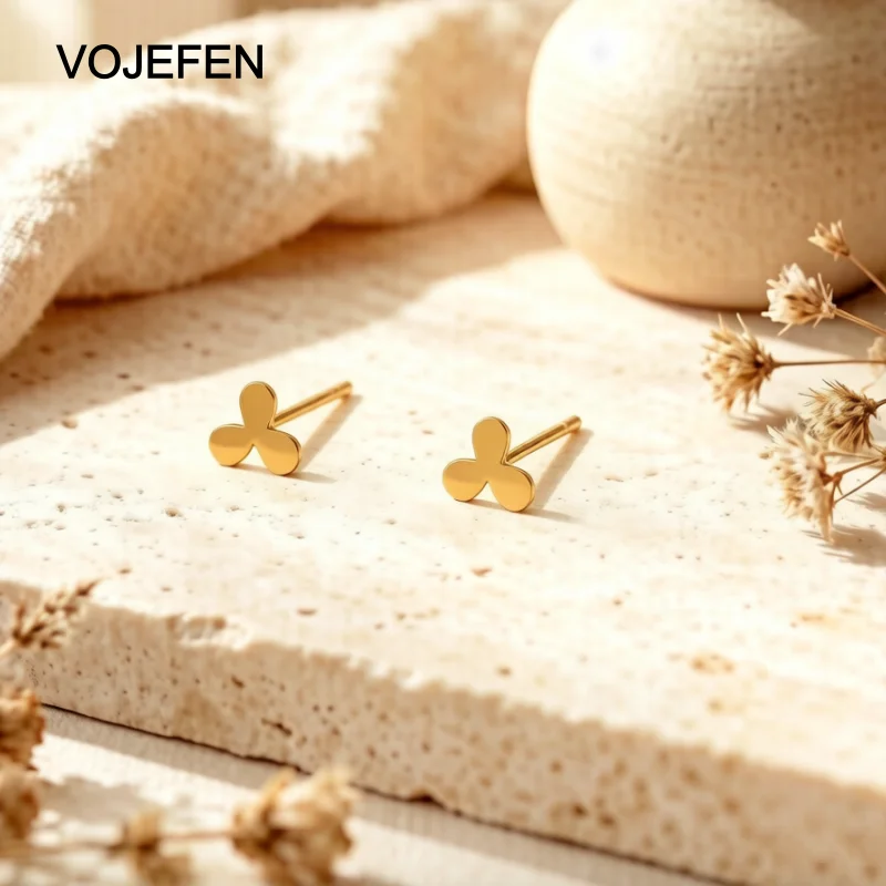 VOJEFEN 18K Real Gold Small Windmill Stud Earring Tiny Delicate Round Studs for Women/Men Minimalist Fine Jewelry Hypoallergenic