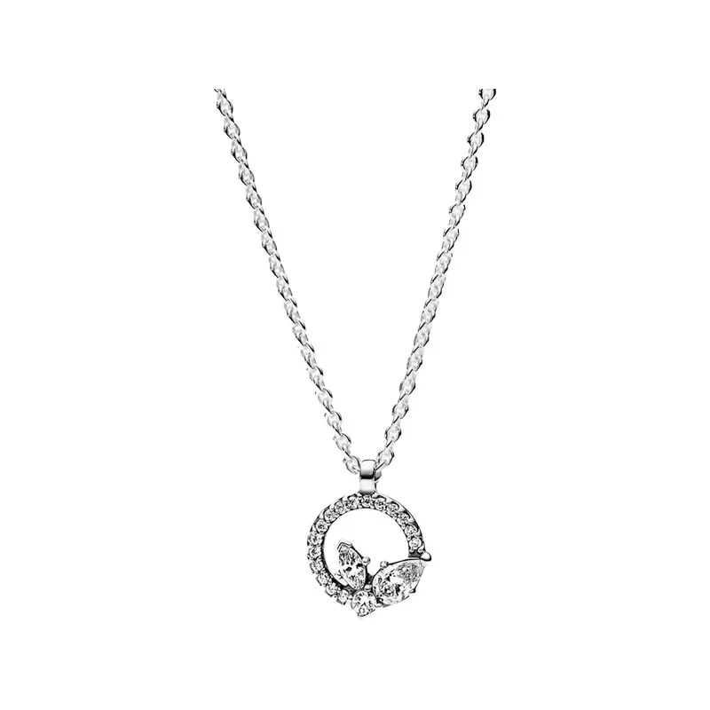 

Nature Herbarium Circle Cluster Pendant Necklaces For Women Collier Chokers Zircon Silver 925 Jewelry 45cm Adjustable Link Chain