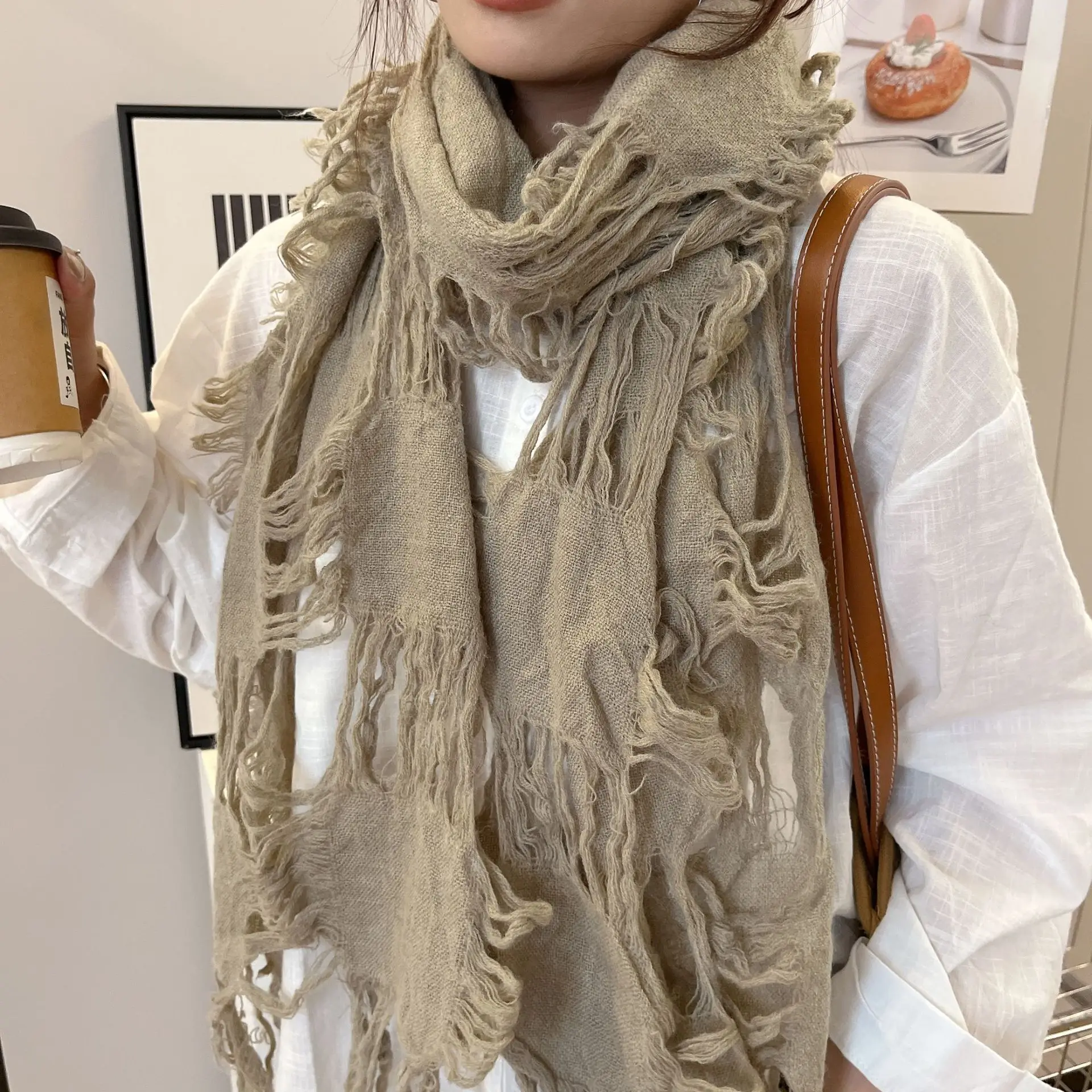 

2025 винтажный шарф с рваными отверстиями и кисточками для мужчин и женщин, осень-весна, ретро, рваный хип-хоп, панк, Y2k, утеплитель для шеи