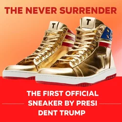 The Never Surrender High-Top Shoes The First Official Sneaker By President Trump Bold, Gold and Tough Just Like President Trump