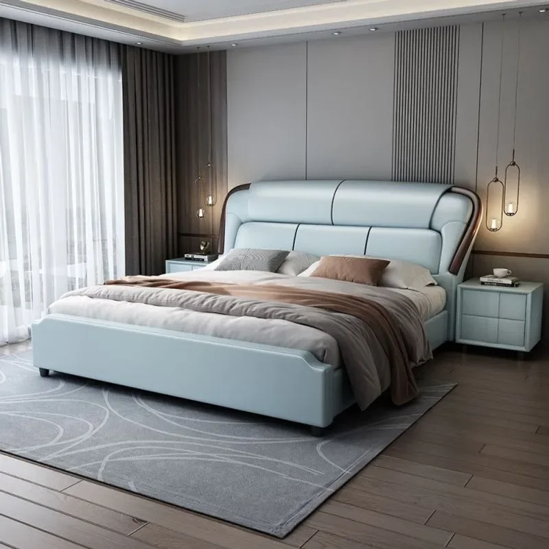 for Large Leather Bed Master Bedroom Atmosphere Twin Bed Simple Soft Bag Storage Household Leather Art Wedding Bed Upgraded