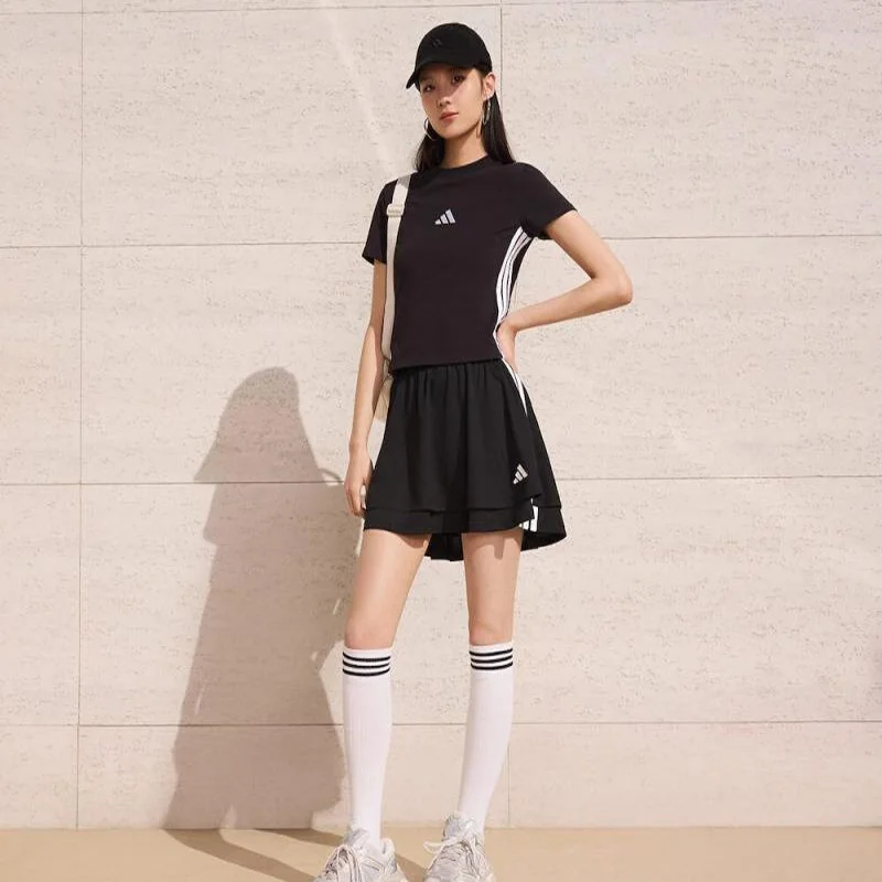 

Женская мини-юбка Adidas JY7632 с 3 полосками, черно-белая, на шнурке, повседневная, для тенниса