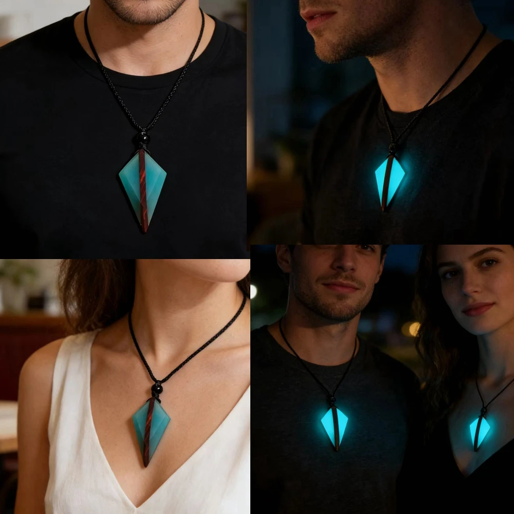 Men and Women Wear Fashionable Vacation Solid Wood&Resin Night Light Handmade Pendant Necklace as a Gift for Daily Wear - view 2