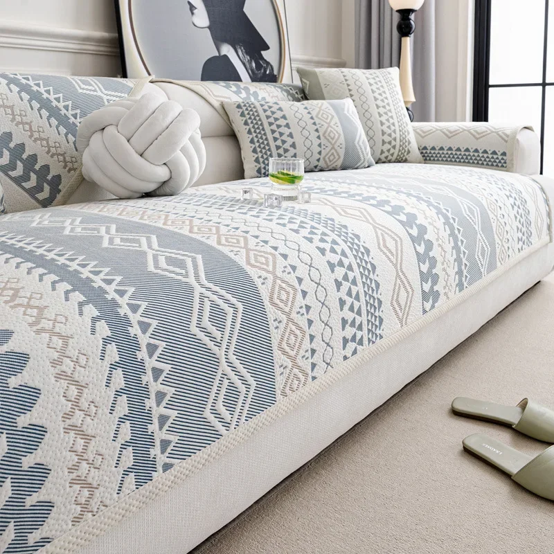 2026 Bohemian Ice Bean Sofa Cushion Cozy Summer Non-Slip Cooling Mats for Lounge Skin-Friendly Anti-Scratch Sofa Towel Covers