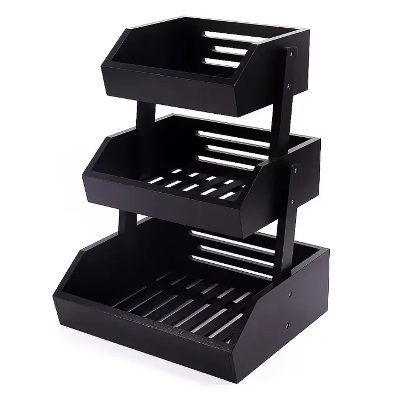 for Wholesale Wooden Three Layer Fruit Basket Bowl Kitchen Countertop Vegetable Storage Rack Big Bamboo Fruit Basket