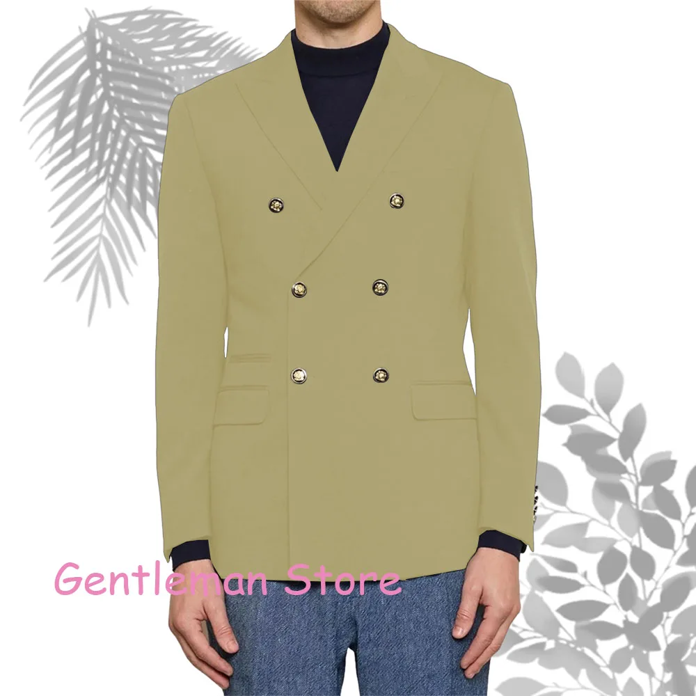 سترة بدلة رجالية كلاسيكية إيطالية سترة مزدوجة الصدر بقصة ضيقة نمط الأعمال والترفيه بدلة رجالية معطف أزرق وأسود للرجال #3