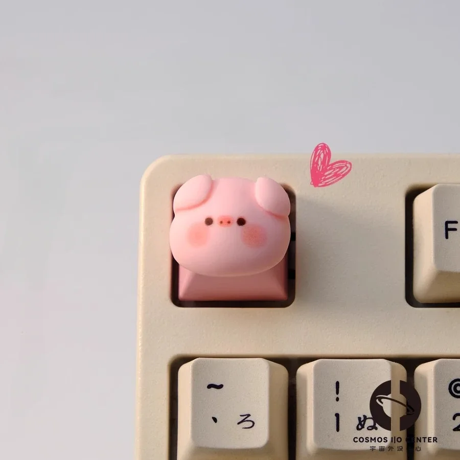 

Personalized Cute Handmade Pink Keycaps Piggy CNC Character Craft Resin Creative Custom Keycaps Mechanical Keyboard Keycaps Gift