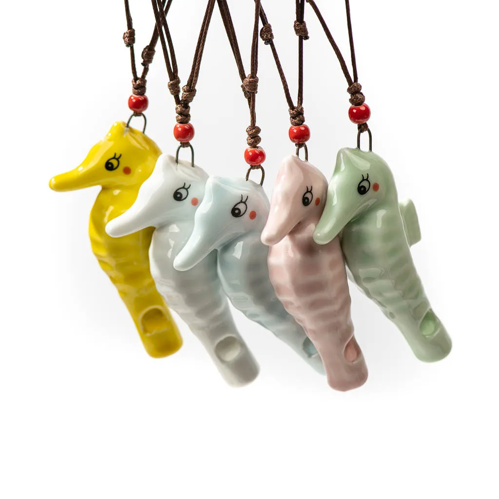 Cute Seahorse Ceramic Whistle Pendant Necklace With Adjustable Cord For Kids Gift Various Colors Drop Shipping 2X836