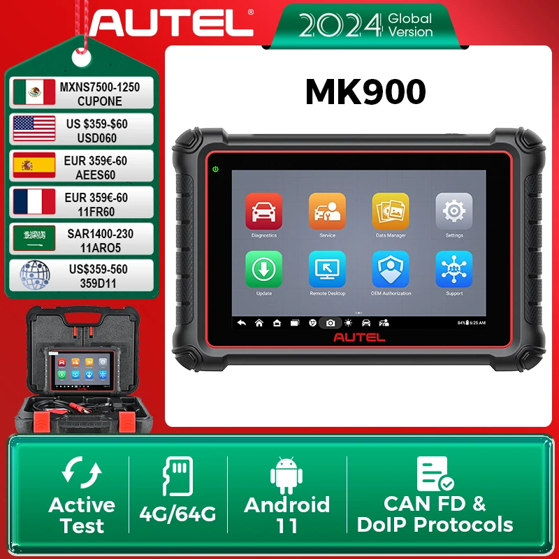 Autel MaxiCOM MK900 OBDII Scanner All System Diagnostic Scan Tool Active Test DoIP CAN FD FCA Autoauth SGW Update of MK808BT PRO