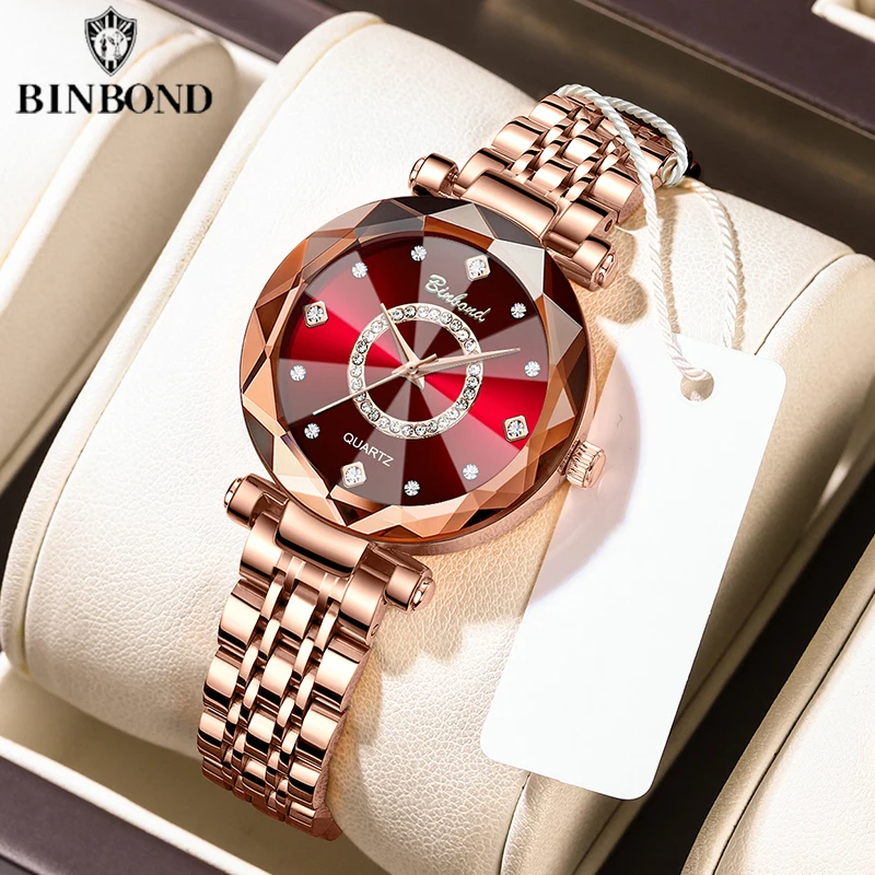 

BINBOND женские часы элегантные модные кварцевые часы для сердца океана дизайн водостойкие светящиеся бриллиантовые женские часы