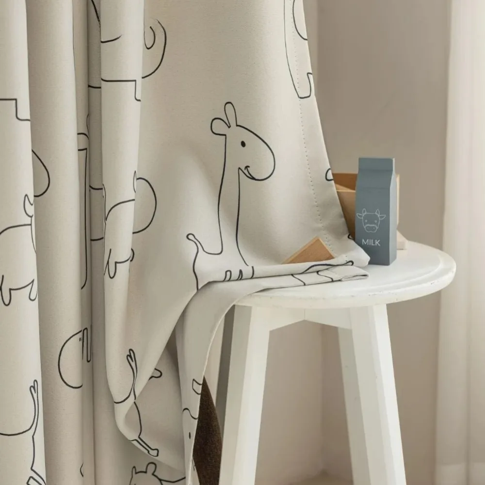 

Hook Tape Cartoon Animals Curtain Window Shade Screen for Kids Room Bedroom 1PC