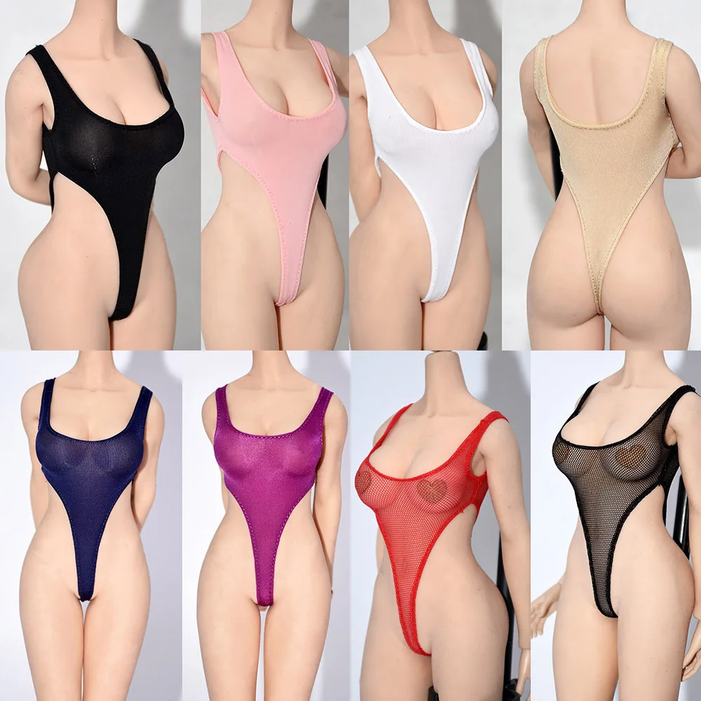 1/6 Scale Sexy Low-cut Lingerie Mesh Intimate Catsuit Strapless High Slit Ice Silk Bodysuit Bikini for 12inch Action Figure Body