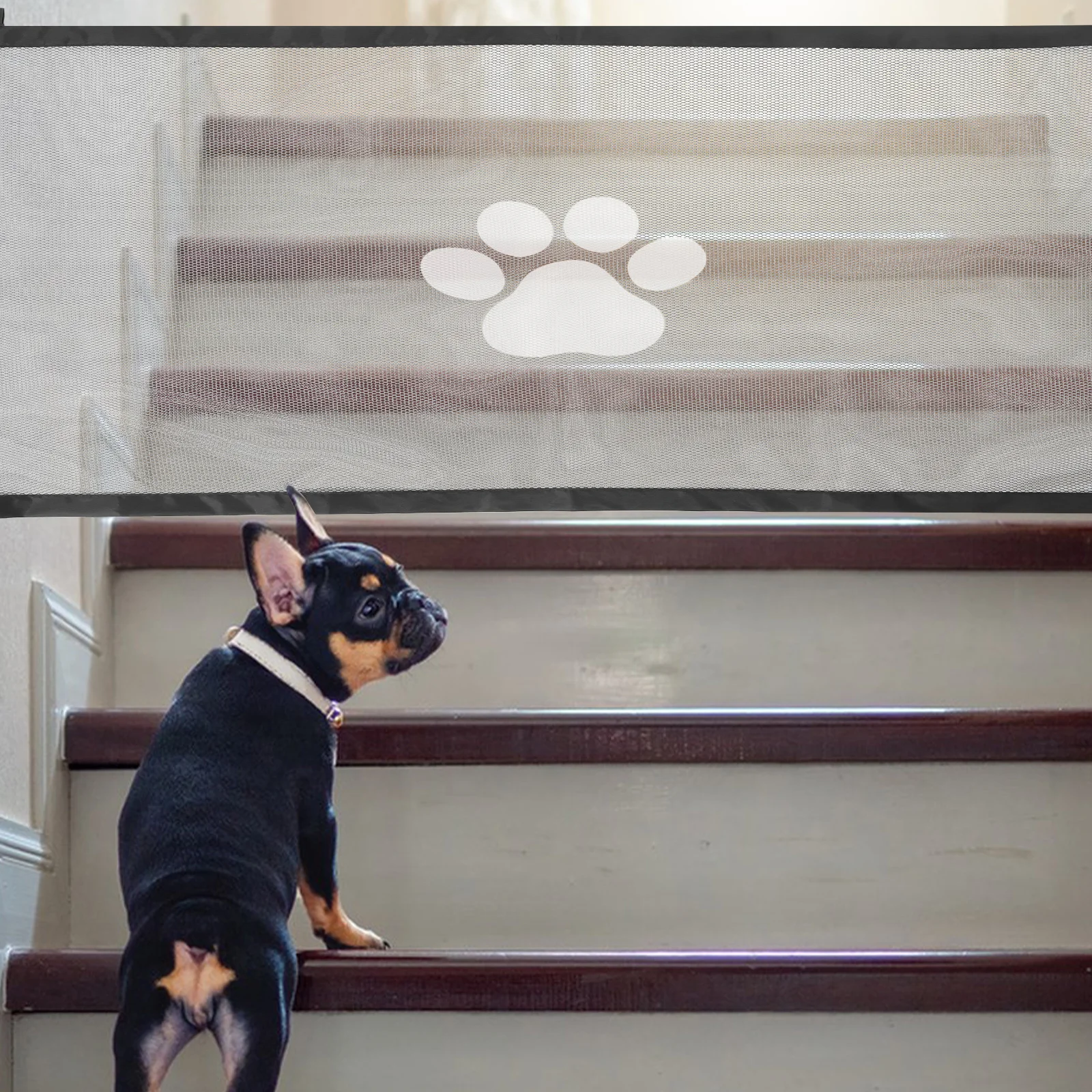 

Folding Breathable Mesh Dog Cat Gate Portable Pet Barrier Indoor Outdoor Use Small Dogs Cats Stylish Paw Print Easy Setup