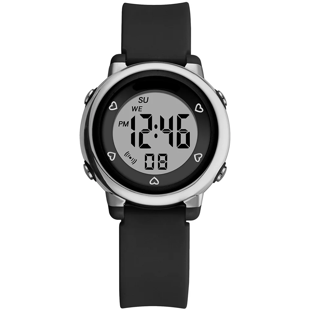 1Pcs Black Waterproof Electronic Watch LED Luminous Multi-Function Timing Alarm Stopwatch Week Display for Students Women