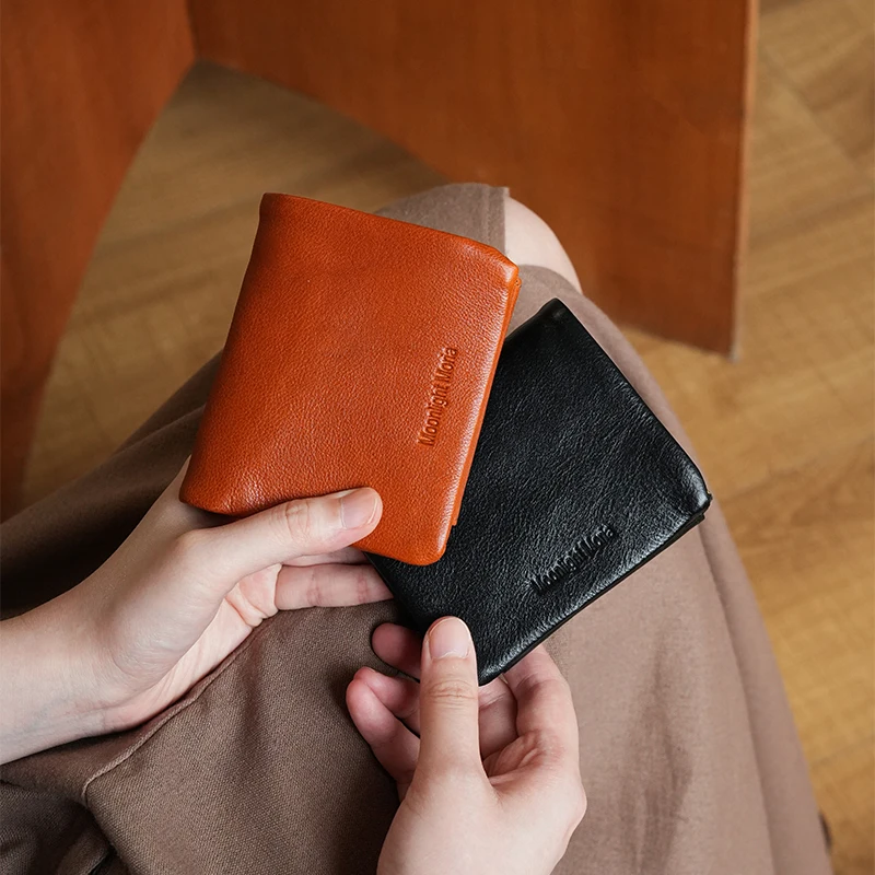leather-bifold-wallet-short-style-top-layer-cowhide-unisex-portable-money-clip-simple-design-genuine-leather-card-holder