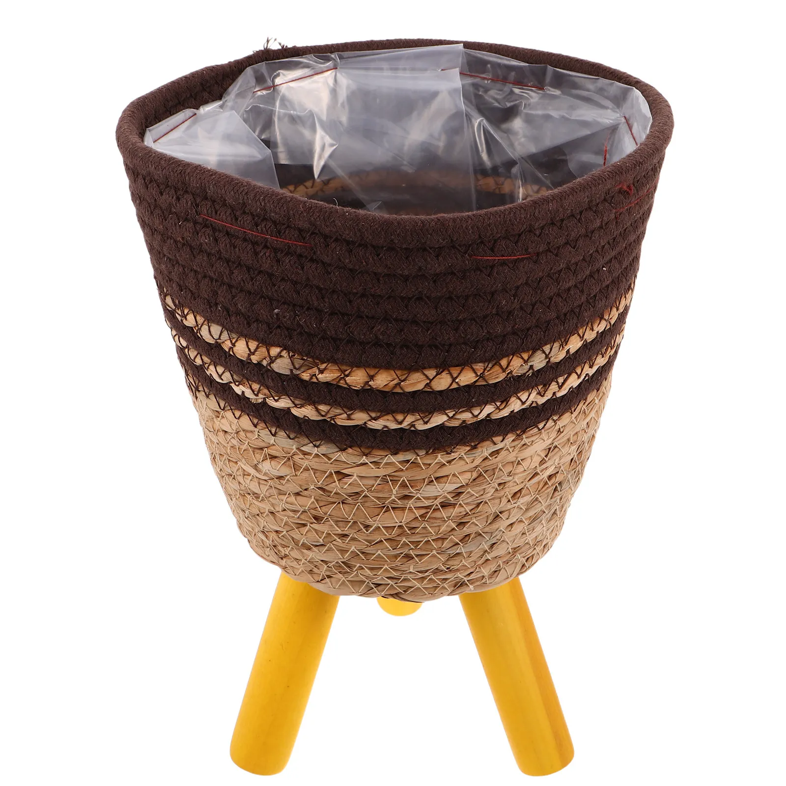 Bohemian Woven Flower Pot Floor Standing Plant Stand Rustic Round Decorative Planter Basket for Living Room Balcony Indoor Home