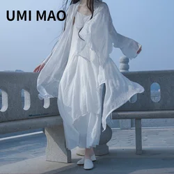 UMI MAO Yamamoto-cárdigan de protección solar para mujer, abrigo femenino elegante, Irregular, arrugado, industrial pesado, oscuro, hecho a mano, Y2K