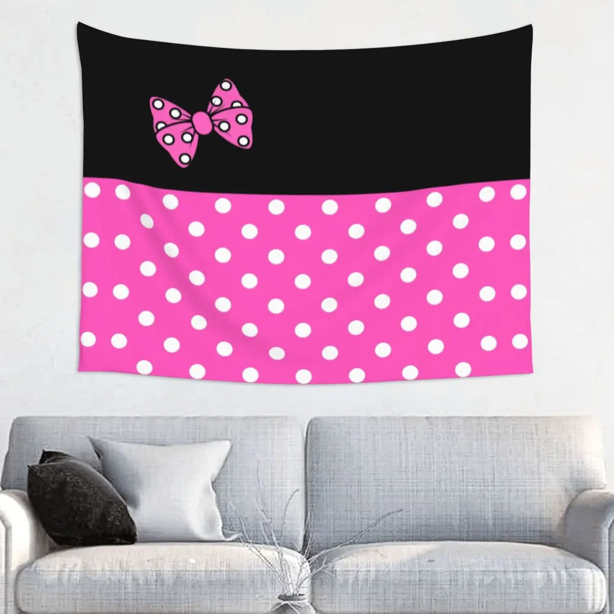 Custom Pink Minnie Mouse Polkadot Anime Tapestry Wall Hanging for Dorm Hippie Tapestries Home Decor