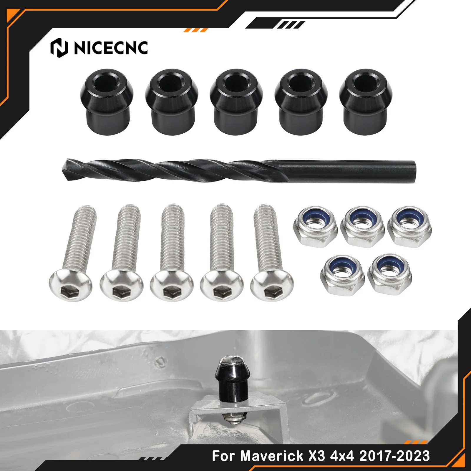 NICECNC For Can-AM Maverick X3 5PCS Aluminum Removable Hood Repair Kit For CAN AM x3 4x4 R RR MAX R RR 2017-2023 UTV Accessories