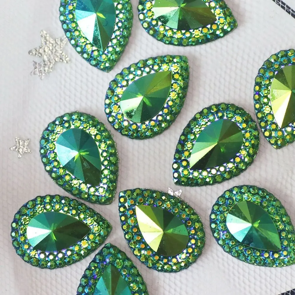 

Jewelry Handmade Flatback Applique Glitter Water-drop Rhinestone Crystal Stones AB Colorful Resin Ornament Decorations