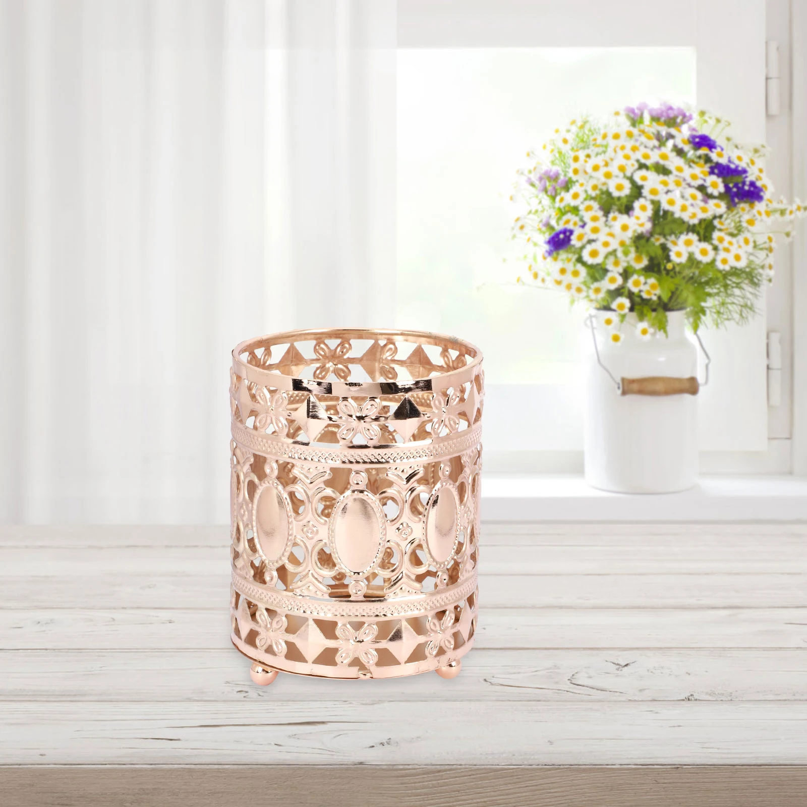 

Metal Pattern Ornaments Makeup Brush Storage Holder Chic Iron Bucket Desktop Pen