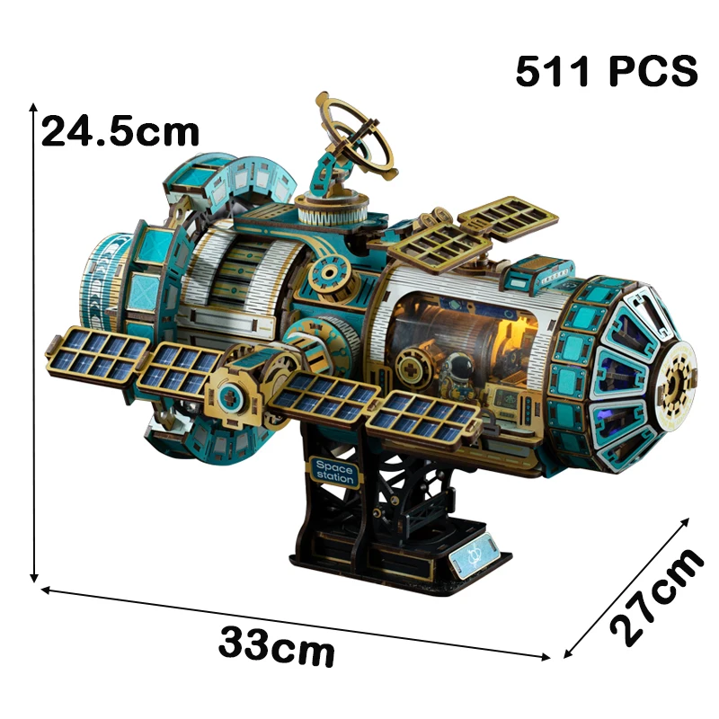 مجموعة نماذج مصغرة للمركبة الفضائية الخشبية ذاتية الصنع مع لغز ثلاثي الأبعاد خفيف لهدايا عيد ميلاد الأصدقاء #6