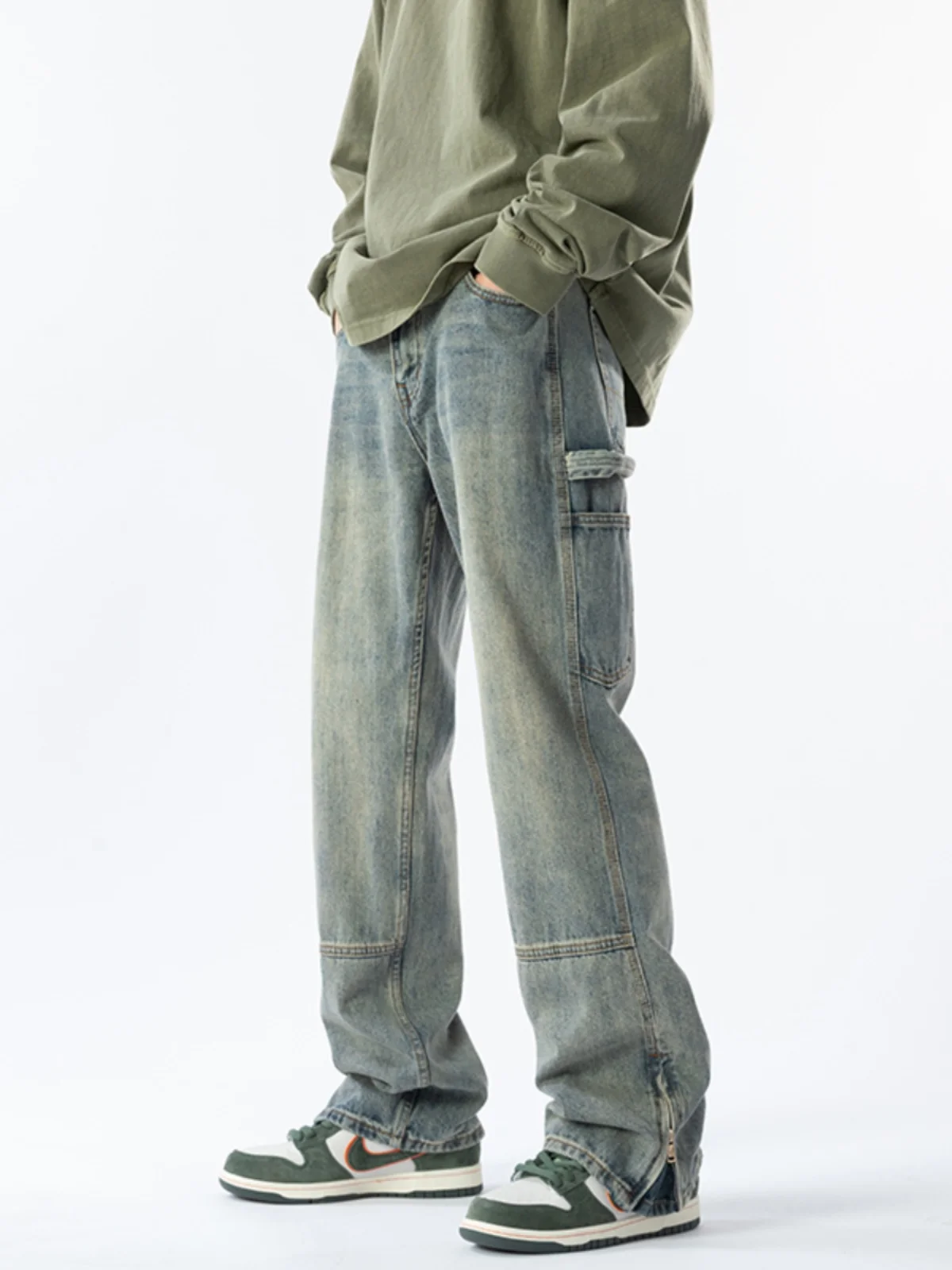 

Мужские джинсы в стиле ретро High Street: прямые, широкие, рабочие, американского стиля, осенние, модные, свободного кроя