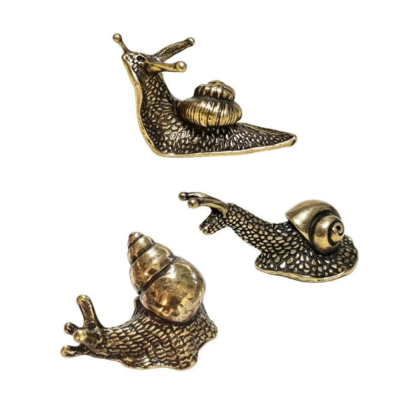 Antike Miniatur-Schneckenfiguren aus Metall, 3er-Set für Tischdekorationen mit strukturiertem Muscheldesign, Tischplatzierung – Detail 1