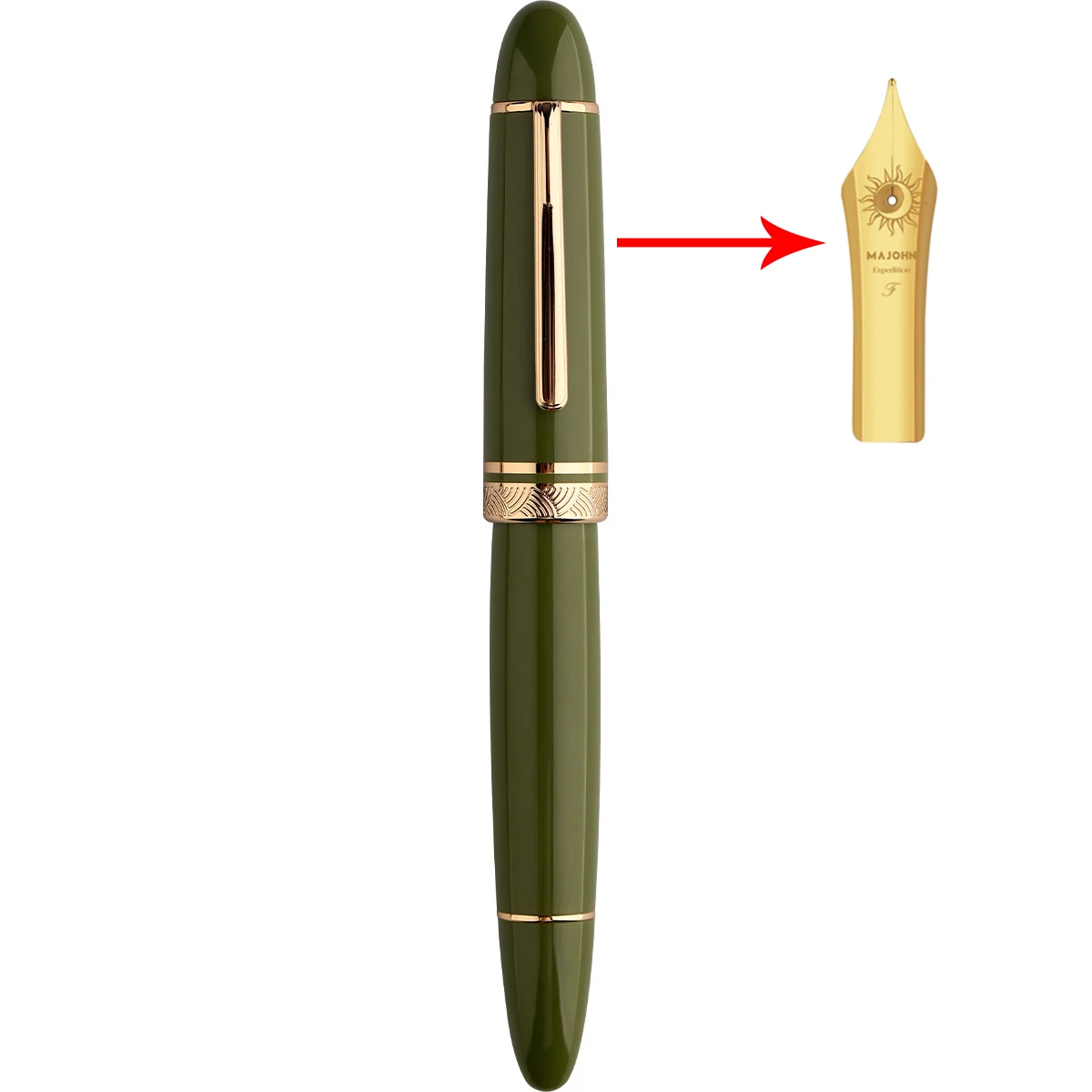 新しい大型 MAJOHN P140 NO.8 F/M ペン先アクリルピストン透明万年筆