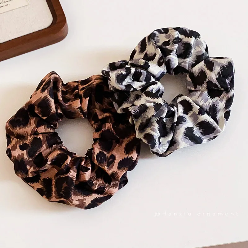 Leopard Printing Vintage Hair Ties for Women Scrunchie Ponytail Loop Holder Stretchy Elastic Hair Bands Head Ropes Accessories