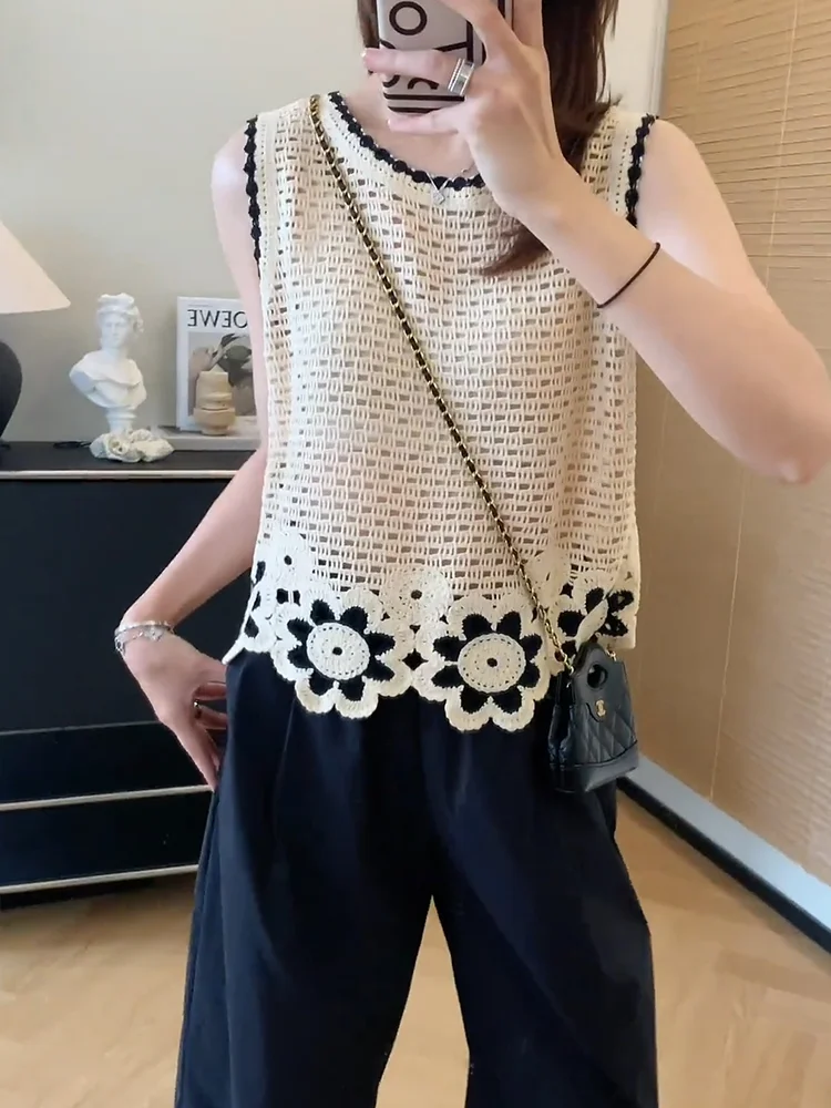 

Korean Sle Knitted Hollow Design Versatile Women's Vest Top plus Size Summer New Arrival Breathable Comfortable Inner Wear