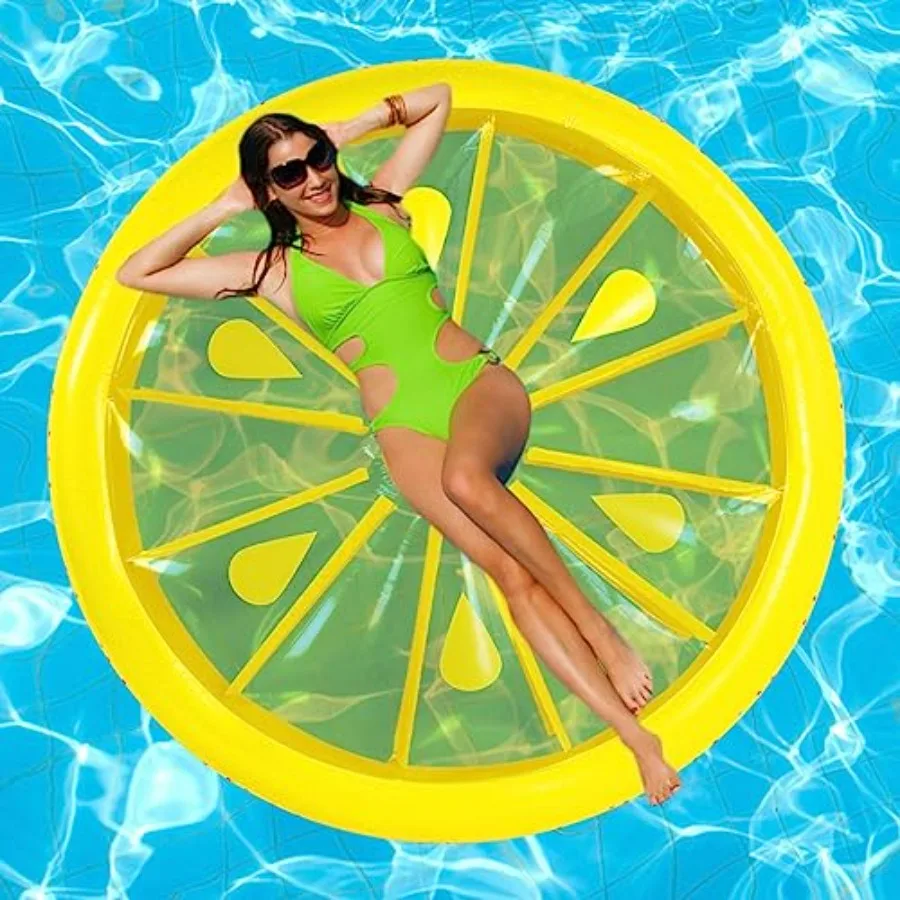 Pool float for adult, inflatable PVC floating chair in blue, ultra-sturdy design holds up with kids crawling on it