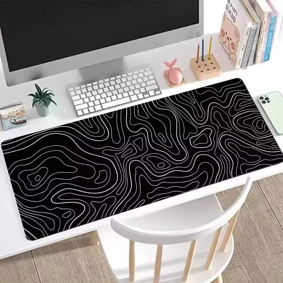XXL Desk Mat Black And White Strata Liquid Mousepad Large Abstract Mouse Pad Gaming Deskmat With Lockedge Office Non-slip Carpet