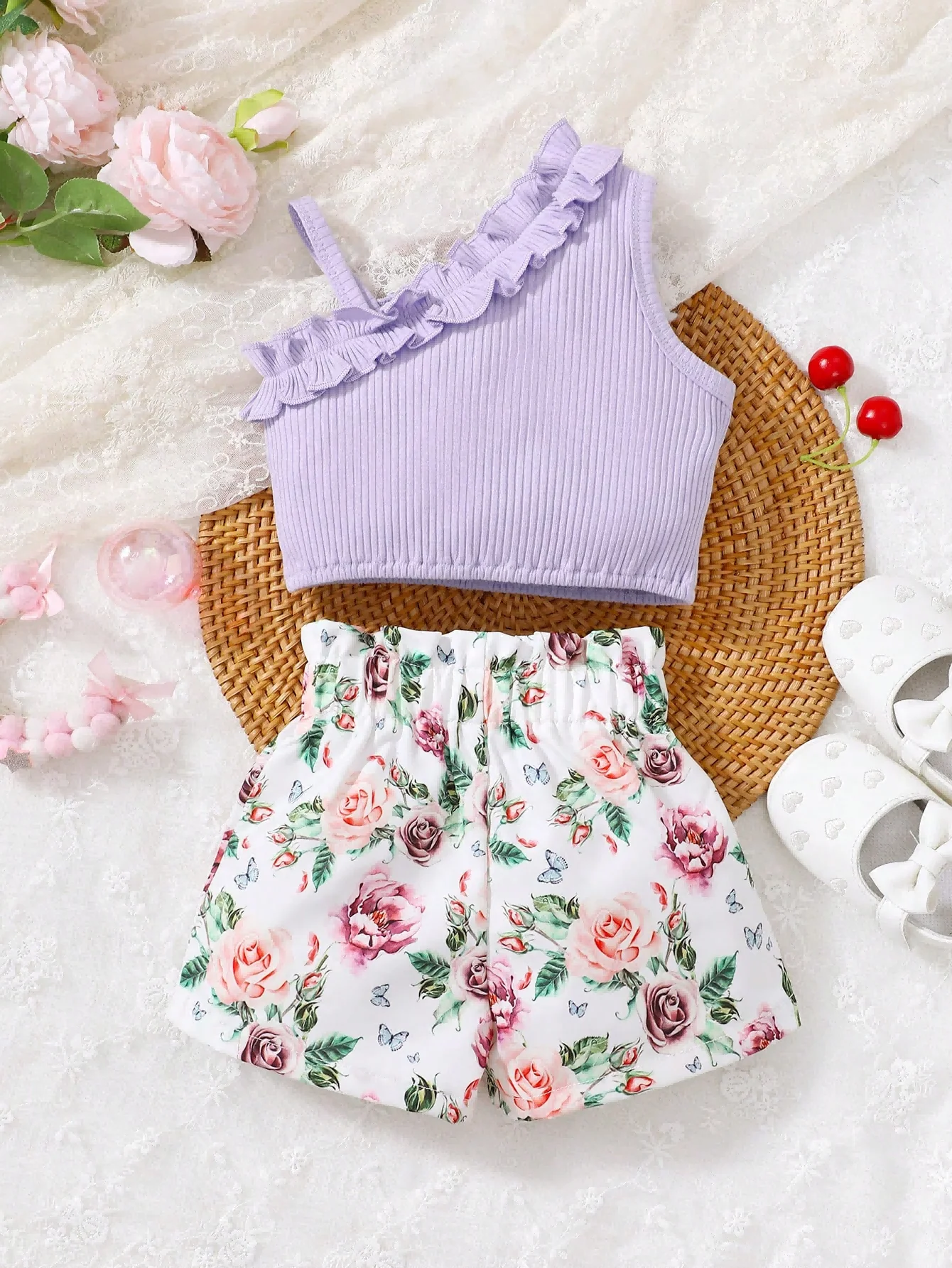 New Newborn Girl Baby Summer Sling Sleeveless Cotton Casual Daily Big Bow Print Baby Clothing Set