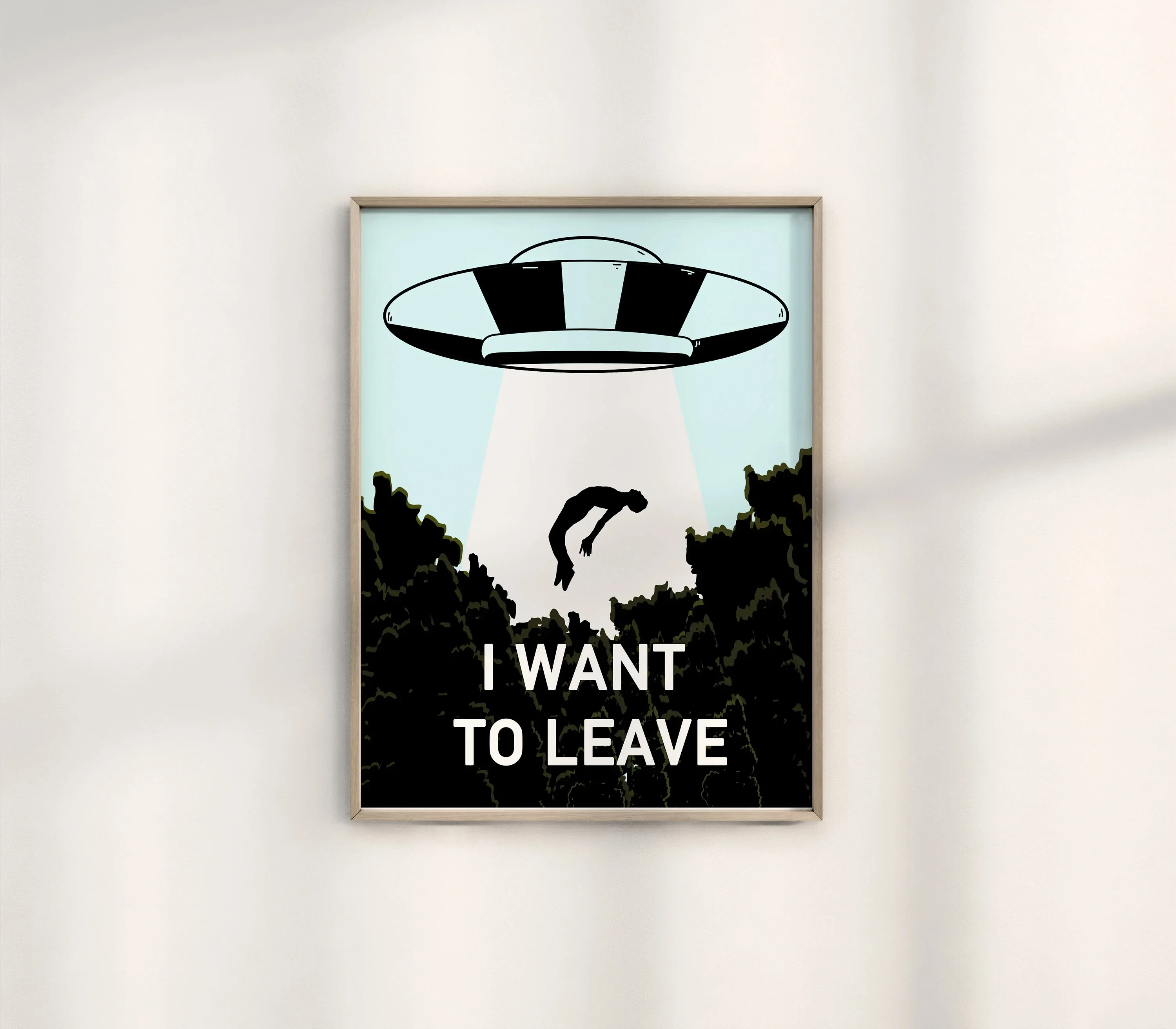 Extraterrestrial UFO Wall Art Outer Space Print Funny Alien Invasion Canvas Painting Dorm Playroom Home Decoration