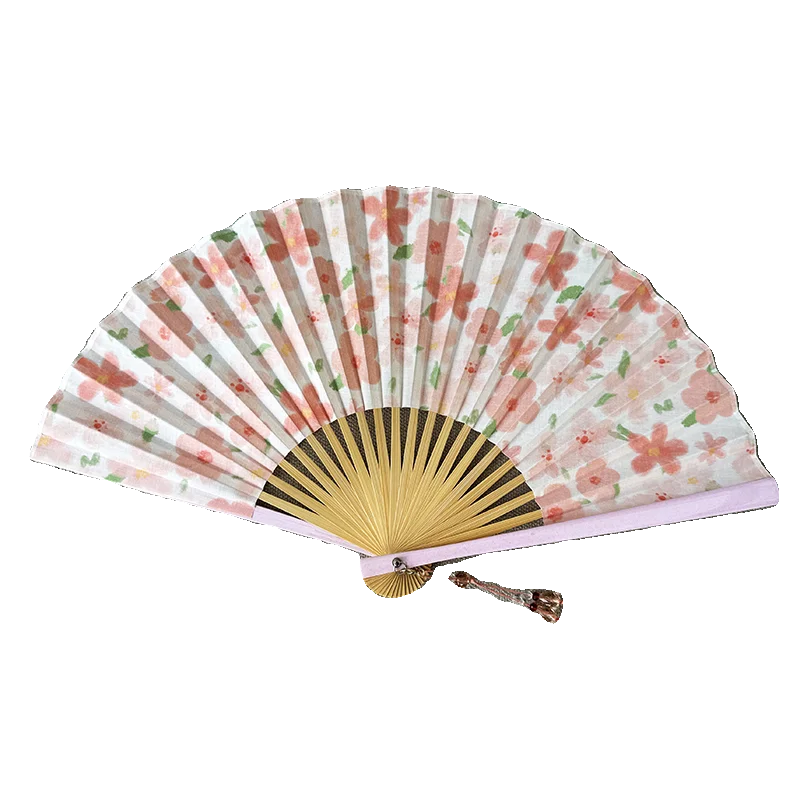 Pink Peach Blossom Pattern Folding Fan Portable Summer Cooling Daily Fan for Women Hanfu Lightweight