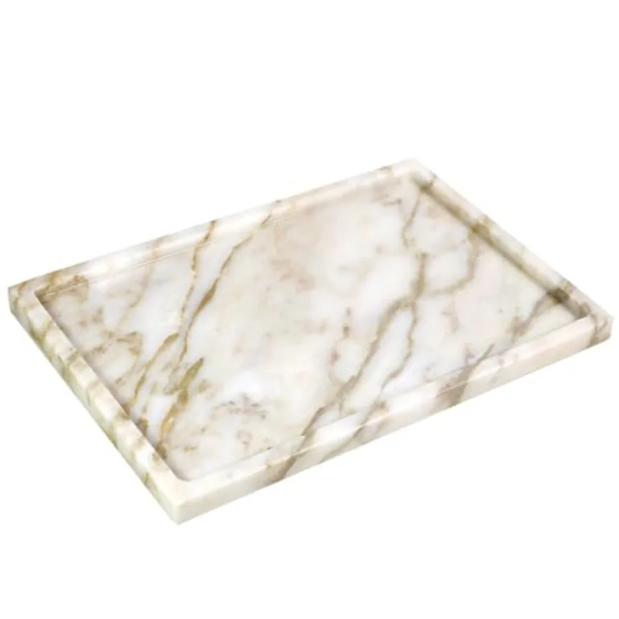

100% Natural Marble Serving Tray Luxury Marble Storage Tray for Home Decor Stone Tray for Bathroom/Kitchen/Vanity/DresserPlate