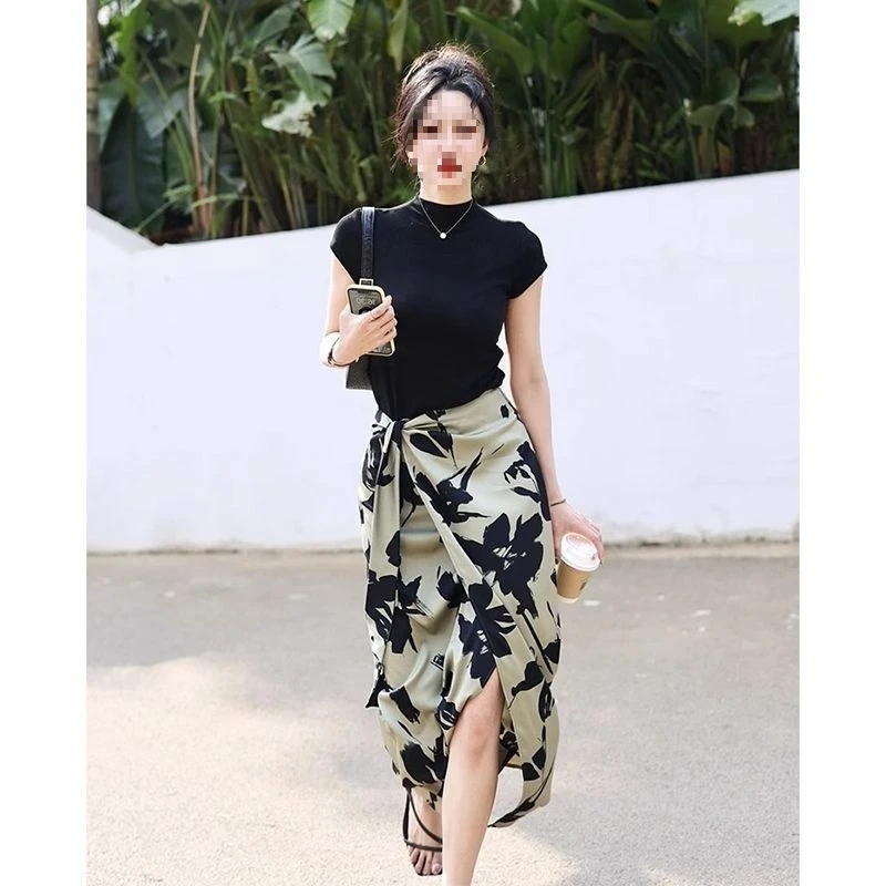 التنانير للنساء عالية الخصر ميدي امرأة تنورة الطباعة مبيعات الملابس 2025 الاتجاه الكورية الموضة ألف خط فاخر أنيق جديد في شيك