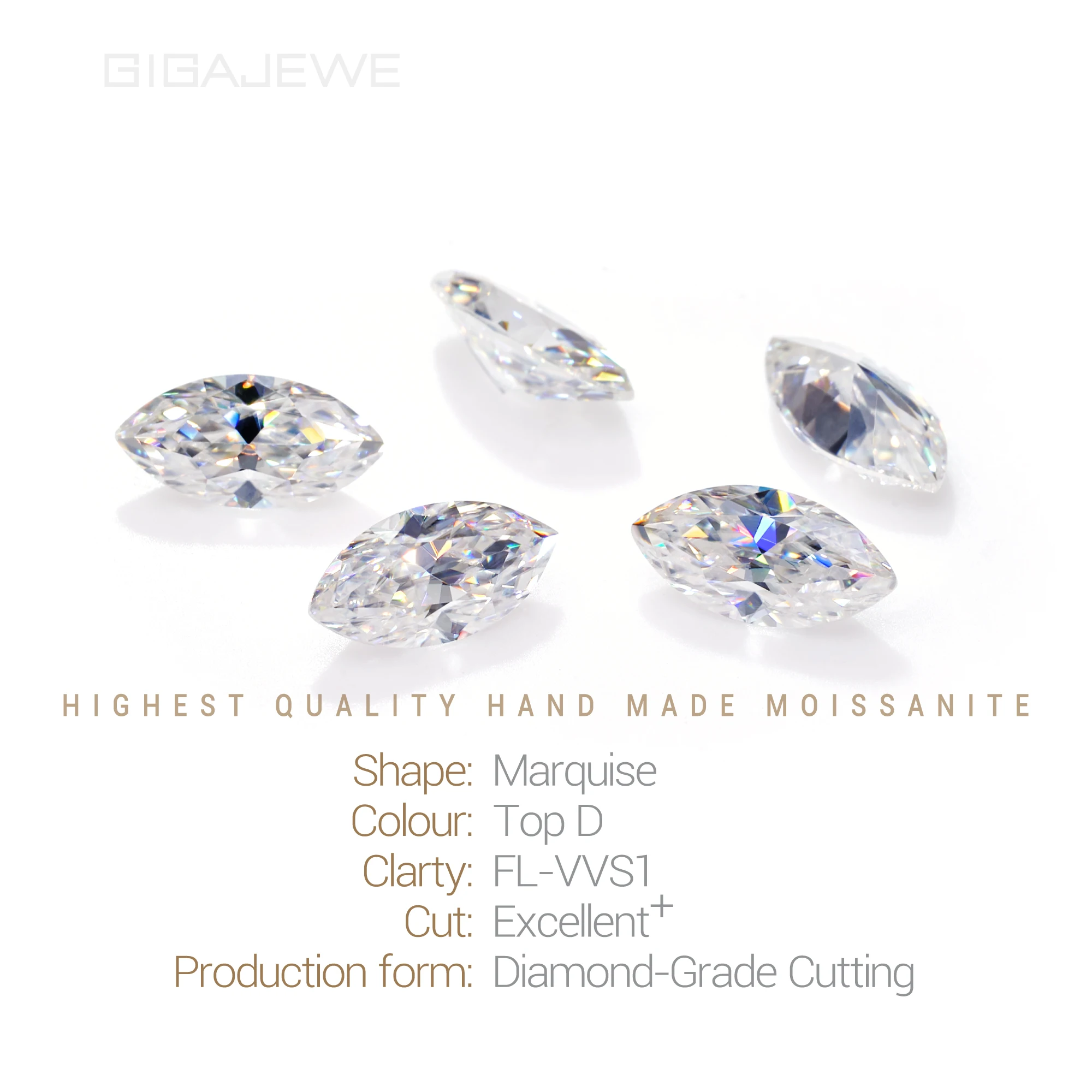 GIGAJEWE Hand Made Marquise White TOP D VVS1 Moissanite Premium Gems Loose Diamond Test Passed Gemstone For Jewelry Making