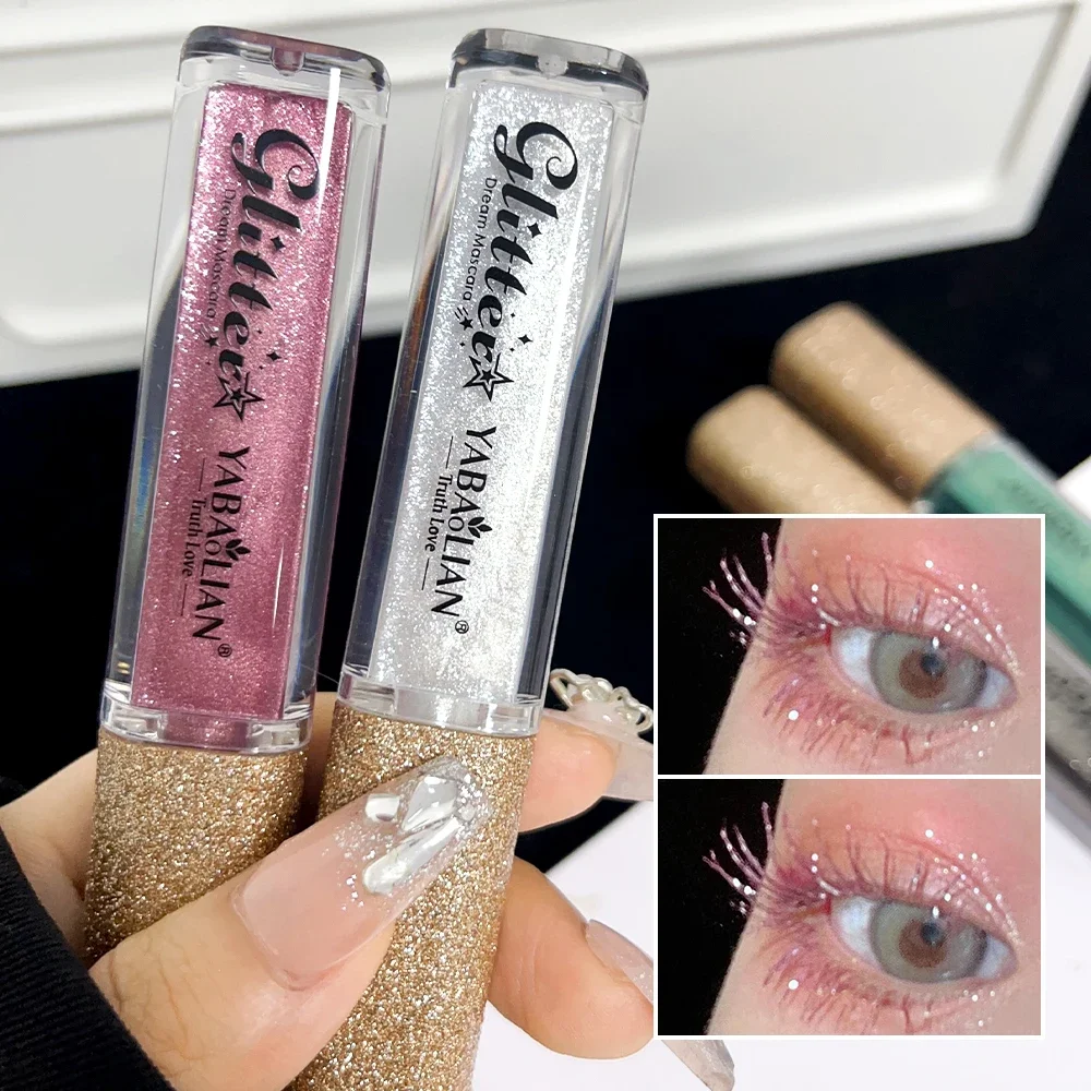 Mascara à paillettes vertes argentées, séchage rapide, longue durée, imperméable, optique de curling, extension de cils, diamant, paillettes brillantes