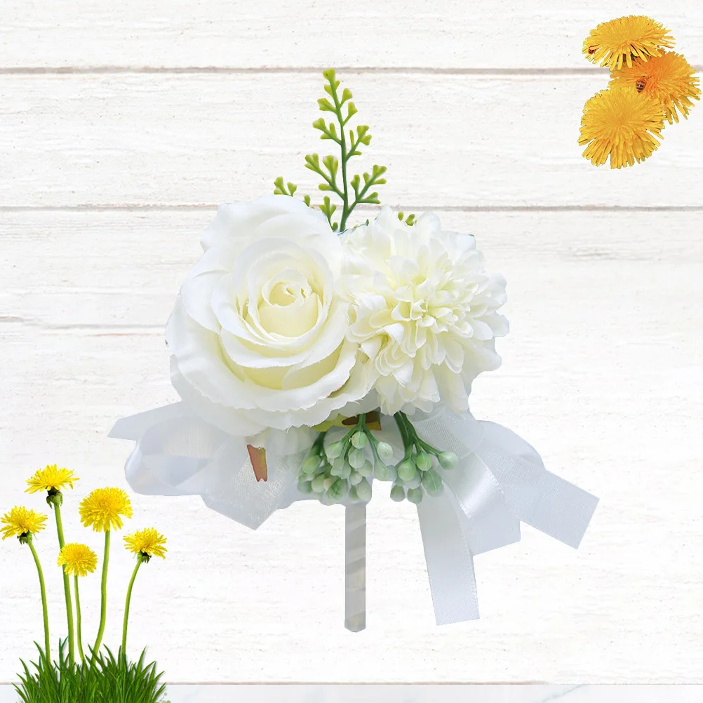 1 قطعة بروش زهرة مقلد أبيض أنيق الزفاف الصدار فستان الزفاف دبوس العروس العريس الديكور زهرة اصطناعية واقعية #2