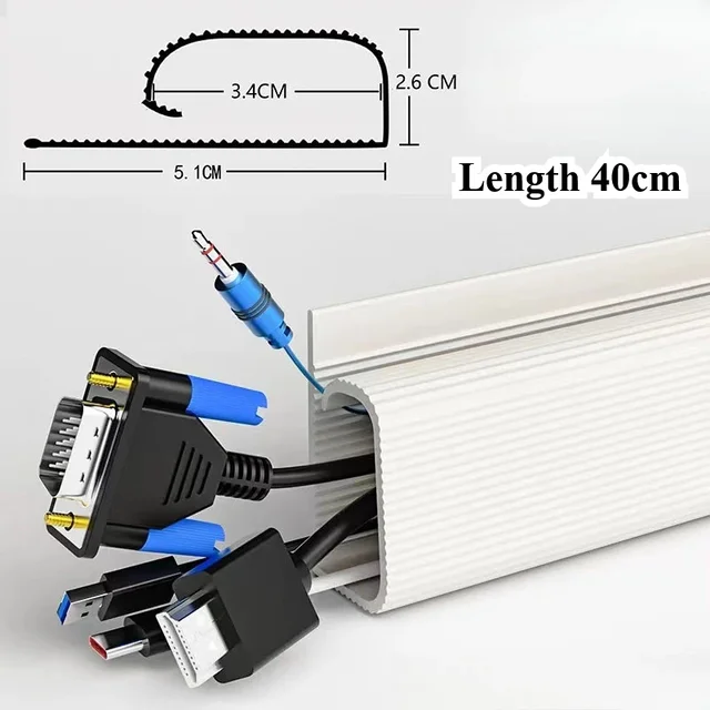 Under-Desk Cable Organizer 40cm Self-Adhesive Cable Management Cables Raceway For Home and Office 6