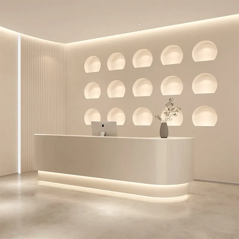 Modern Minimalist Dental Curved Lacquer Bar TableCompany Front  Stomatological Hospital Reception Desk